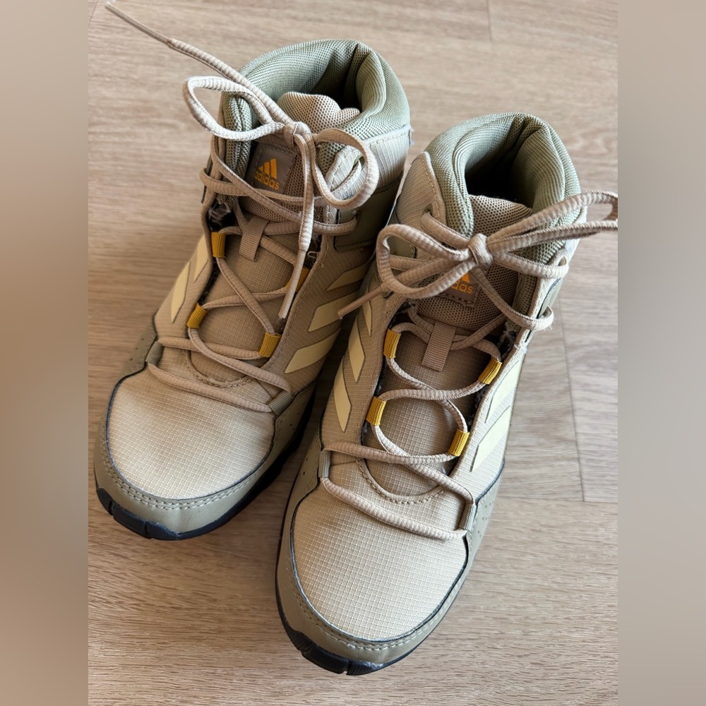 adidas Tan High-Top Sneakers with Yellow Tabs